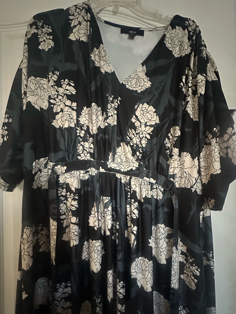 NWOT-Ellos Black Midi Dress with Cream Floral Pattern